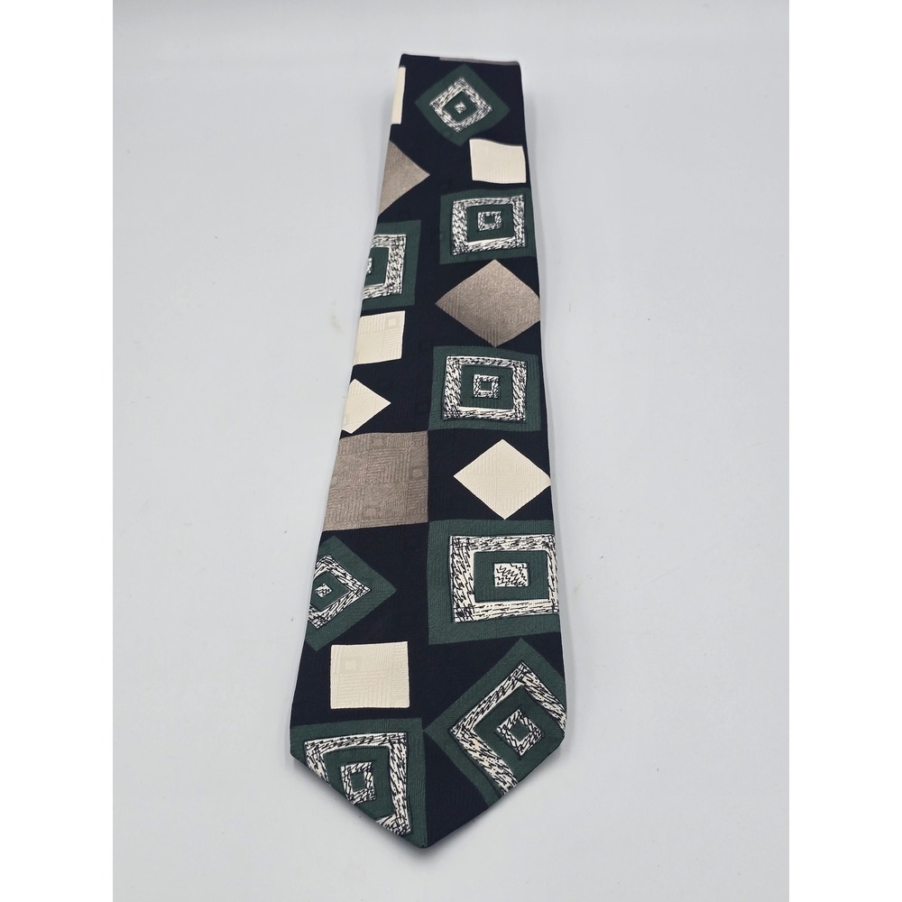 Dimitrius Silk Tie Mens OS Green Black Geometric 90s Vintage Excellent Abstract